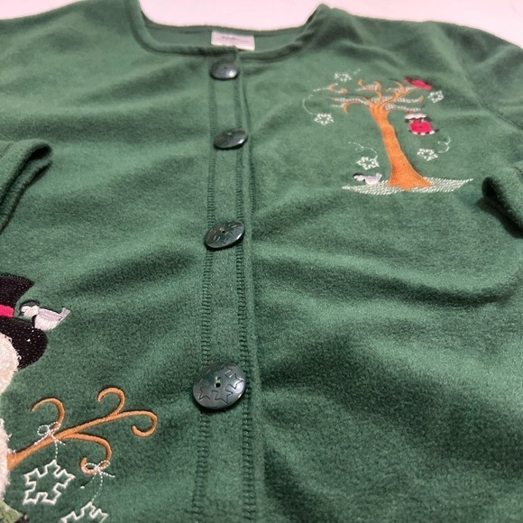 Ladies‎ Winter Fleece Snowman Cardinal Cardigan Sz med - Picture 5 of 7